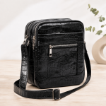 کیف دوشی چرم طبیعی دتار  (طرح کروکو - رنگ مشکی)